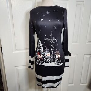 Black and White Snowman Long Sleeve Dress